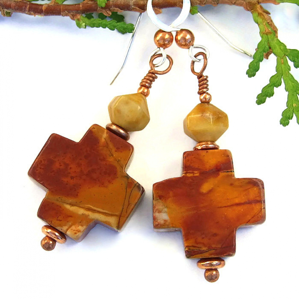 Cross Earrings, Red Creek Jasper Southwest Christian Jewelry Shadow