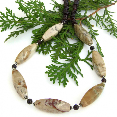 white african opal and red garnet gemstone necklace gift for her