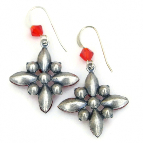 aged silver back side of vintage crystal Christmas earrings