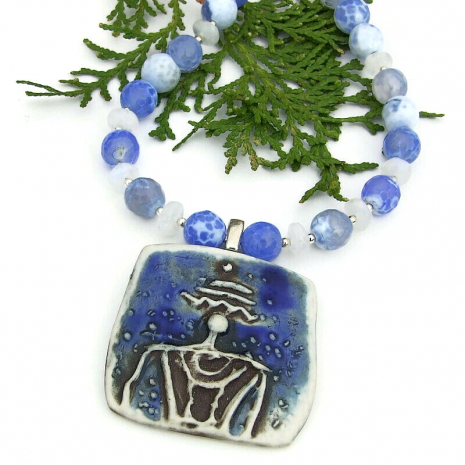 alien petroglyph pendant blue fire agate moonstone handmade necklace