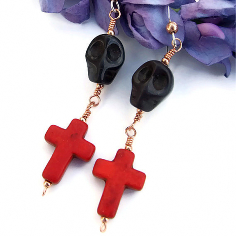 day of the dead dia de los muertos skulls and crosses earrings