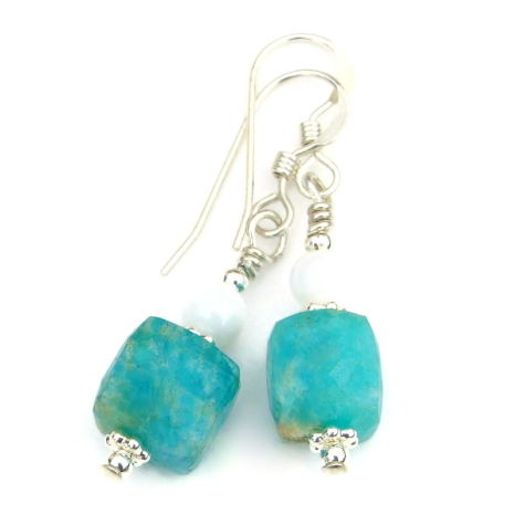 amazonite gemstone earrings handmade mother of pearl gift for women