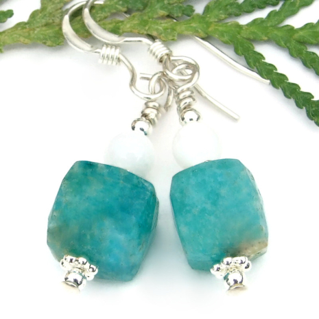 amazonite white mother of pearl gemstone jewelry handmade sterling silver gift