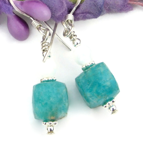 amazonite white mother of pearl gemstone jewelry handmade sterling silver gift