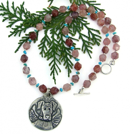 angel dog jewelry red rutilated quartz turquoise