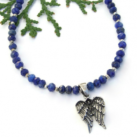 angel wings lapis lazuli necklace handmade sterling silver gemstones