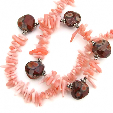 apple jasper coral frangia beach-style handmade necklace