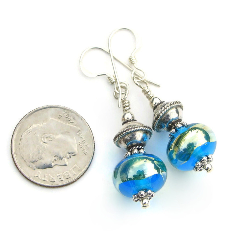 aqua blue lampwork glass handmade jewelry gift for her