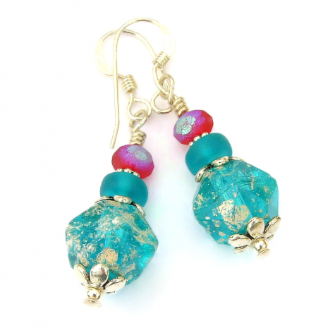 aqua czech glass earrings handmade gift for her