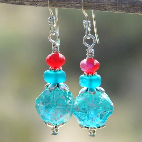 aqua glass earrings handmade gift for women