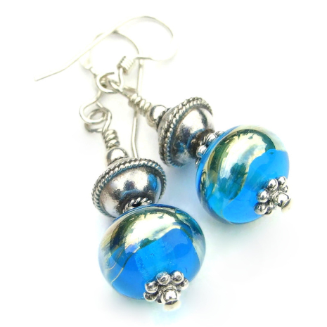 aqua lampwork glass earrings handmade gift for women