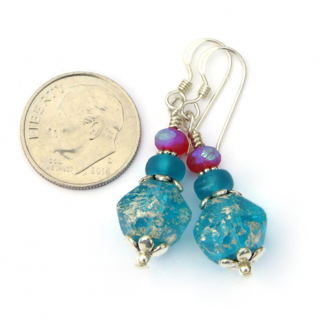 aqua silver red czech glass jewelry handmade