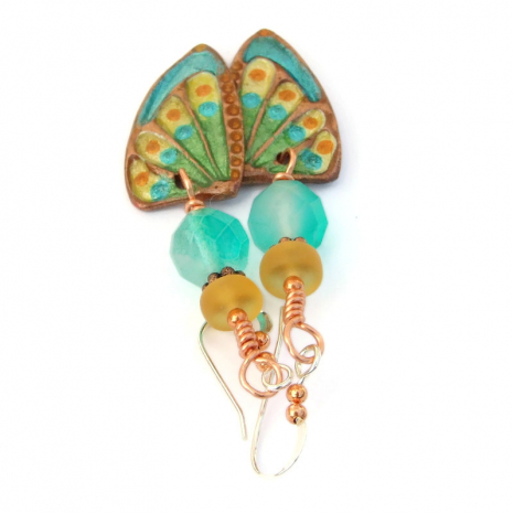 aqua yellow handmade jewelry butterfly wings
