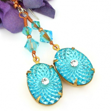 aquamarine crystal sunburst jewelry swarovski crystals handmade