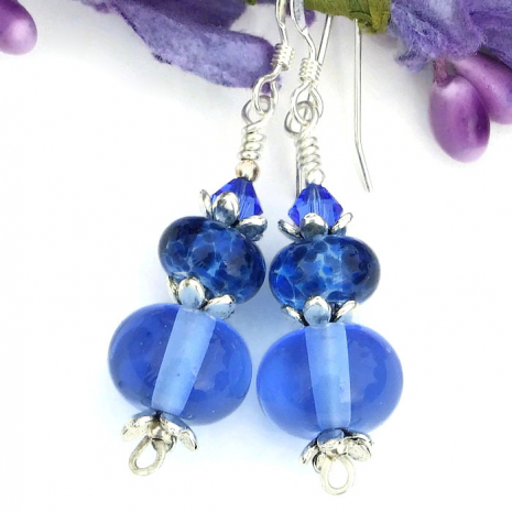 artisan blue handmade lampwork earrings silver
