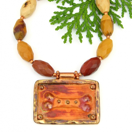 artisan handmade bone pendant necklace mookaite jasper