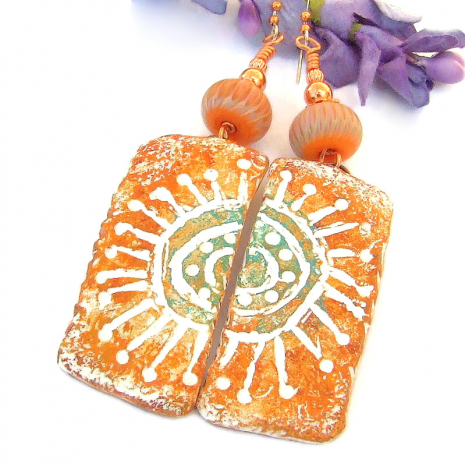 artisan handmade sun symbol earrings lampwork beads
