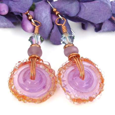 artisan lampwork wheel earrings czech glass swarovski crystals
