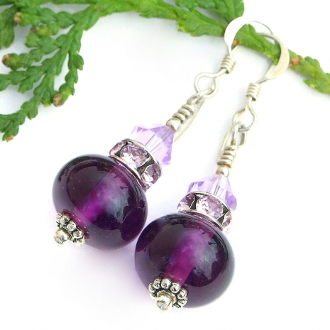 artisan amethyst purple lampwork glass earrings handmade fashion jewelry gift