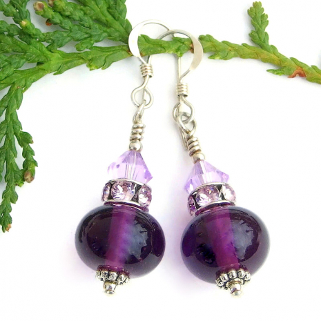 artisan amethyst purple lampwork glass jewelry handmade fashion earrings gift