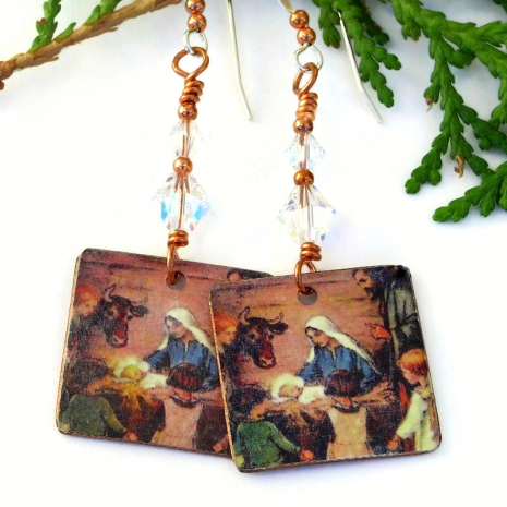 baby jesus mary joseph religious christmas earrings jewelry