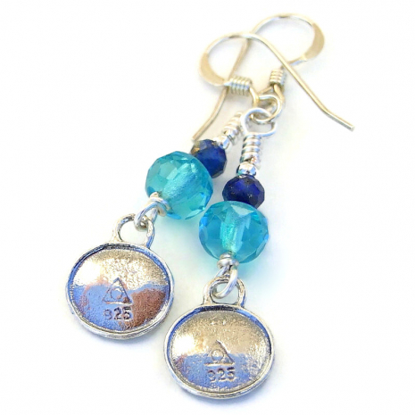 back side of bird charm earrings showing sterling silver hallmark