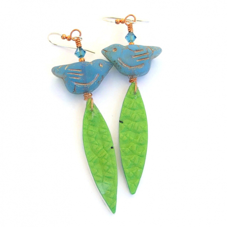 back side of birds and flowers handmade earrings