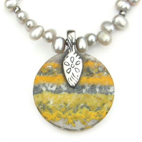 back side of bumblebee jasper pendant necklace handmade