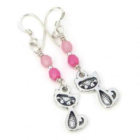 back side of cat lover earrings handmade silver pink