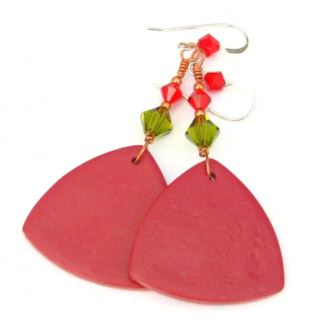 back side of christmas hummingbird handmade dangle earrings