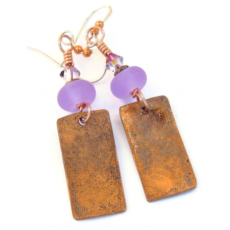 back side of copper bark charm earrings
