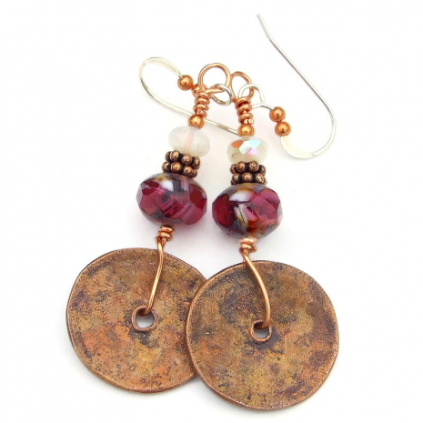 back side of copper flower earrings handmade