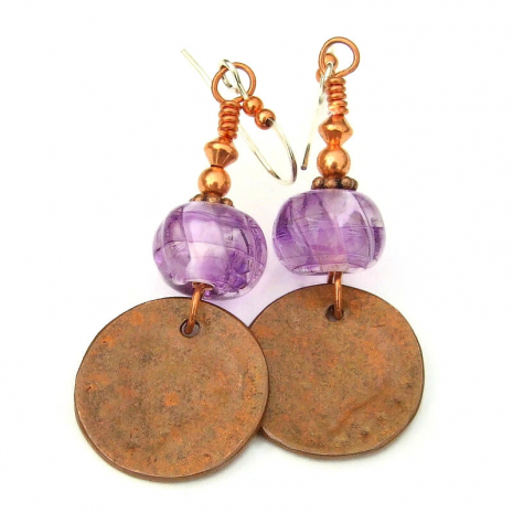 back side of copper paw print hearts handmade earrings