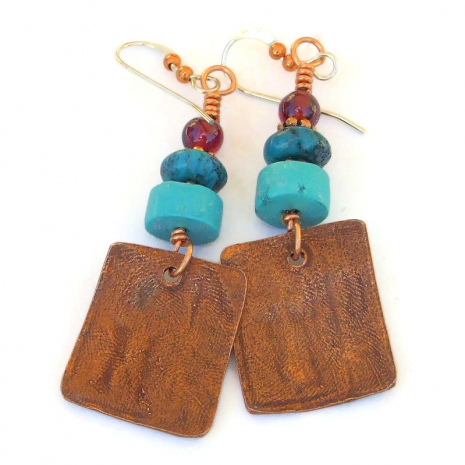 back side of copper petroglyph shaman earrings handmade