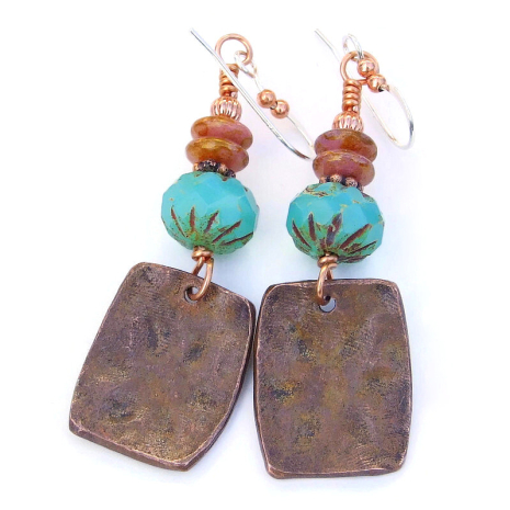 back side of copper star flower earrings handmade