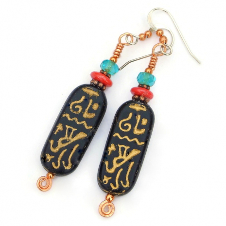 back side of egyptian hieroglyph handmade earrings
