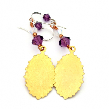 back side of gold and crystal fan charms