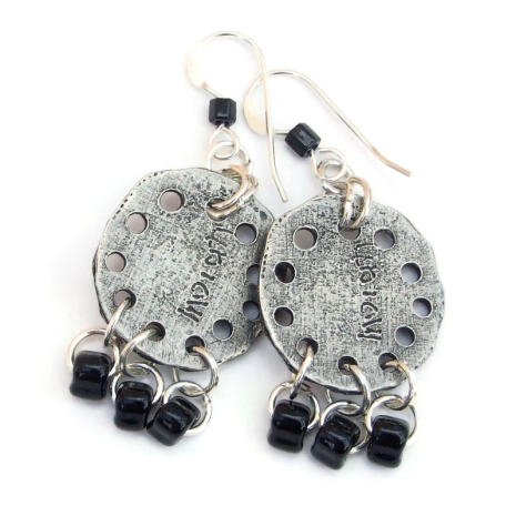 back side of halloween goth skull handmade earrings