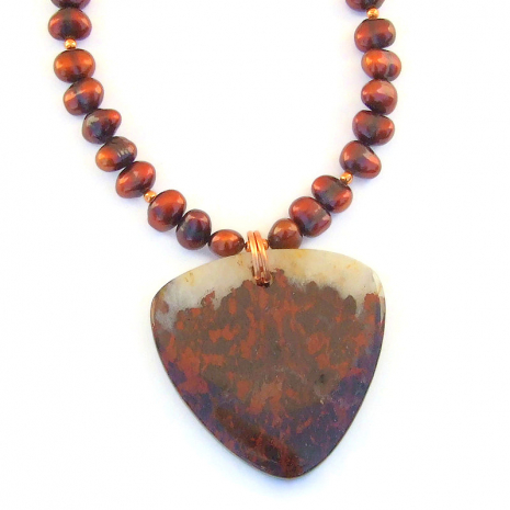 back side of handmade poppy jasper pendant necklace