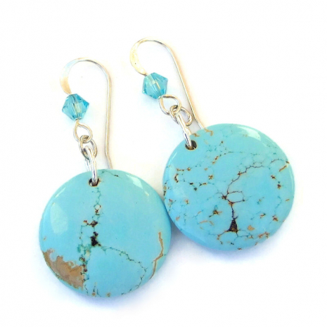 back side of handmade turquoise magneisite disc earrings