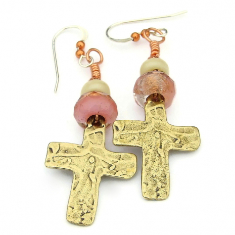 back side of hope and love cross earrings