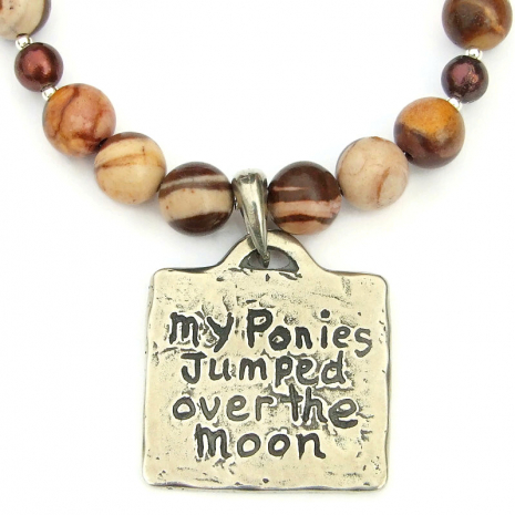 back side of horses horse ponies pendant necklace