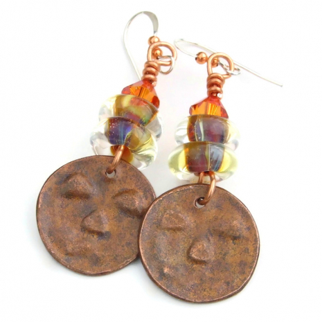 back side of jack o lantern halloween earrings showing copper patina