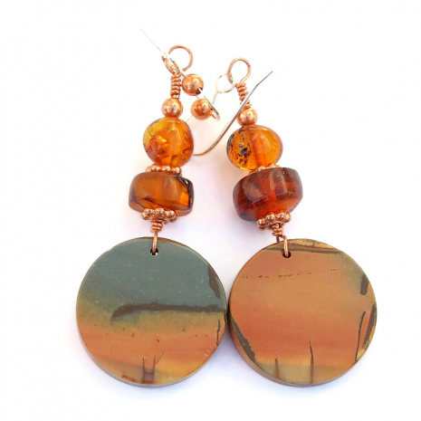 back side of red creek jasper amber earrings