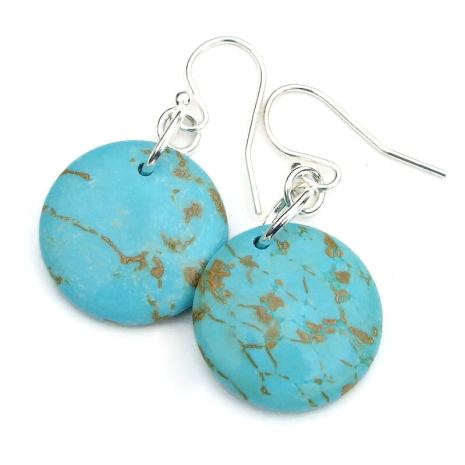 back side of round turquoise magnesite handmade earrings sterling silver