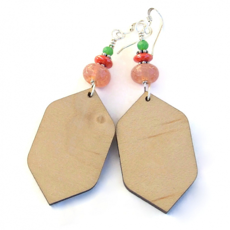 back side of saguaro cactus flowers handmade earrings laser etched