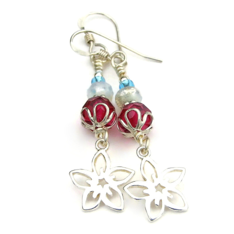 back side of sterling flower charm earrings handmade jewelry