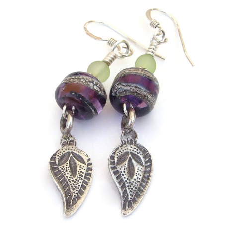 back side of thai hill tribe silver leaf earrings handmade