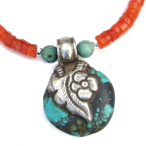 back side of tibetan vintage turquoise pendant necklace