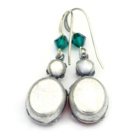 back side of vintage crystal Christmas earrings handmade